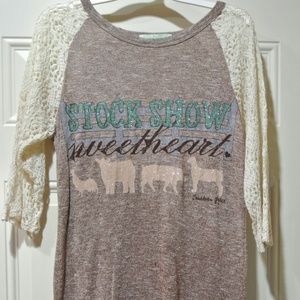 Women's 3/4 crochet sleeve Stock Show Sweetheart t-shirt
